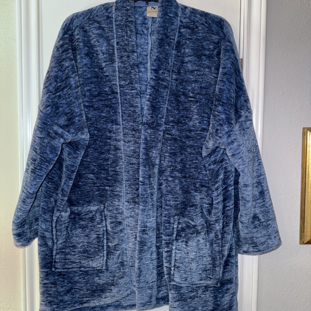 Natori Fleece Lounge‎ Cardigan Women's Size Medium Blue Open Loungewear Soft